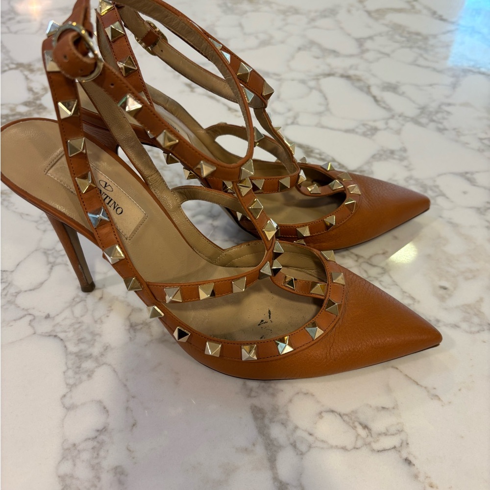 Valentino Tan Rockstud Heels with Stiletto